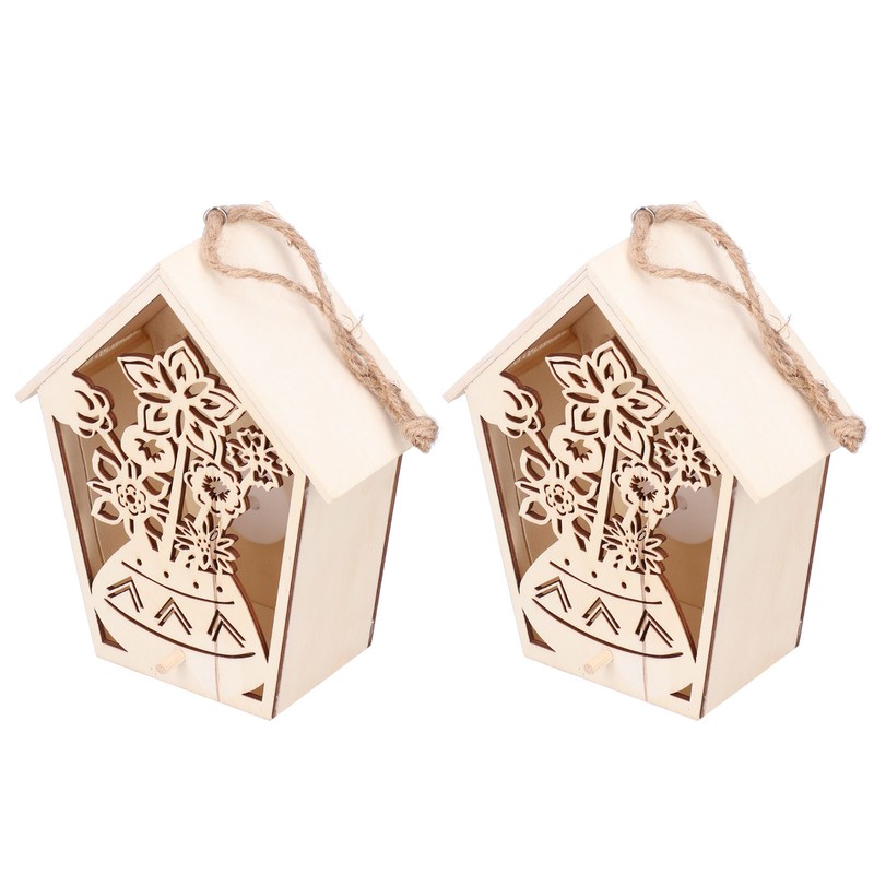 2Pcs Bird House with Warm Light Hollow Flowers Patterns Bird