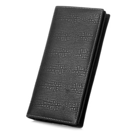 monhinty Men's Genuine Leather Multi-Card Long Bifold Wallet for Checkbook Black Size: Long