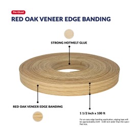 Red Oak Wood Veneer Edge Banding 1 1/2 inch x 100 ft Iron On Adhesive Real Wood Flexible Edging Tape Trim Laminate Plywood Furniture Countertop Cabinet Formica Repair Strip Molding Roll Easy Trimmer