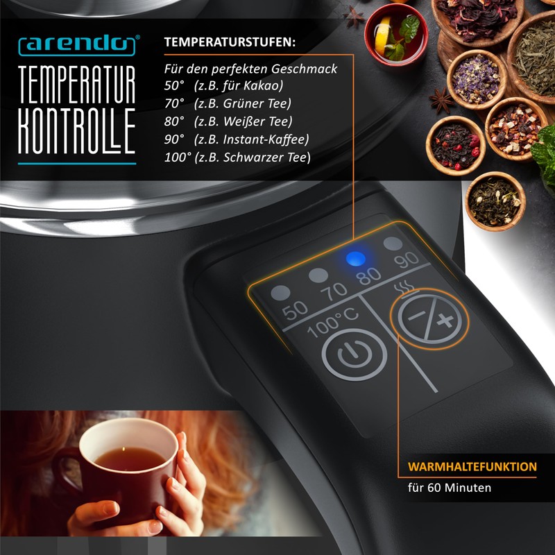 Arendo 0.5 Litre Kettle, B Black