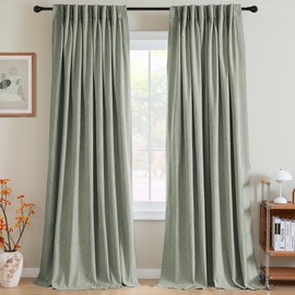 H.VERSAILTEX Pinch Pleated Full Blackout Curtains Linen Blended Chenille Blackout Curtains 84 inch Length 2 Panels Set Bedroom Thermal Insulated Farmhouse Neutral Track Drapes with Hooks, Heather Sage
