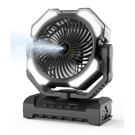 Aopircs Camping Misting Fan - Portable Rechargeable Fan with 250ml Tank, Light, Hook - Battery Power 105H MAX Working, Fast Cooling, 4 Speed, Timer, Sleep Mode, for Outdoor, Travel, Patios, Beach