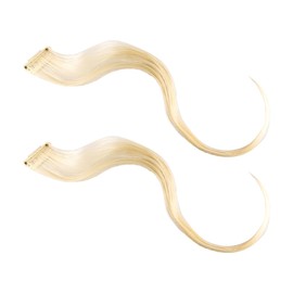 VOANZO Long Side Air Bangs Wavy Curly Clip in Curtain Bangs Front Side Bangs Face-Framing Highlights for Women Daily Use 2 Pcs Set Long Temples Pale Gold 35cm