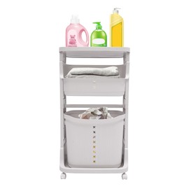 DYRABREST 3-Tier Rolling Laundry Hamper with Wheels and Removable Baskets, Foldable Storage Organizer Cart for Bathroom, Bedroom, Closet, Ideal for Clothes, Toys (White)