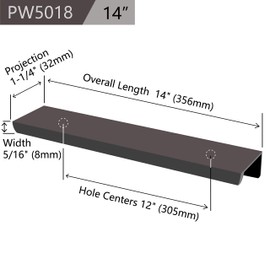 2-Pack Cabinets Drawers Edge Pulls - 14" Overall Length, Black, Concealed Tab Pulls for Kitchen Garage Cabinet Drawers, PW5018B356L