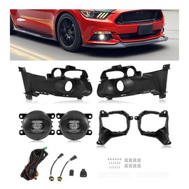 HECASA LED Fog Light Assembly Compatible with 2015-2017 Ford Mustang Replacement for FO2603107 FO2602107 FO2592234 FO1038154 FO1039154 Fog Lamp Cover Trim Bezel Bracket w/Harness Wiring Switch LH&RH