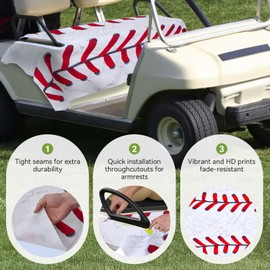 Golf Cart Seat Covers for Summer or Winter, Universal Durable Breathable Anti-hot Golf Cart Seat Towel Blanket for All EZGO, Yamaha, Club Car and More 2 Person Seats Golf Carts (Sports Ball)