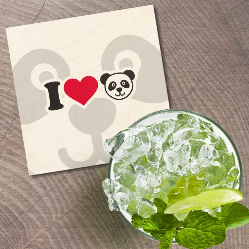 Unbranded I Love Panda Animal 4'' X 4'' Square Wooden