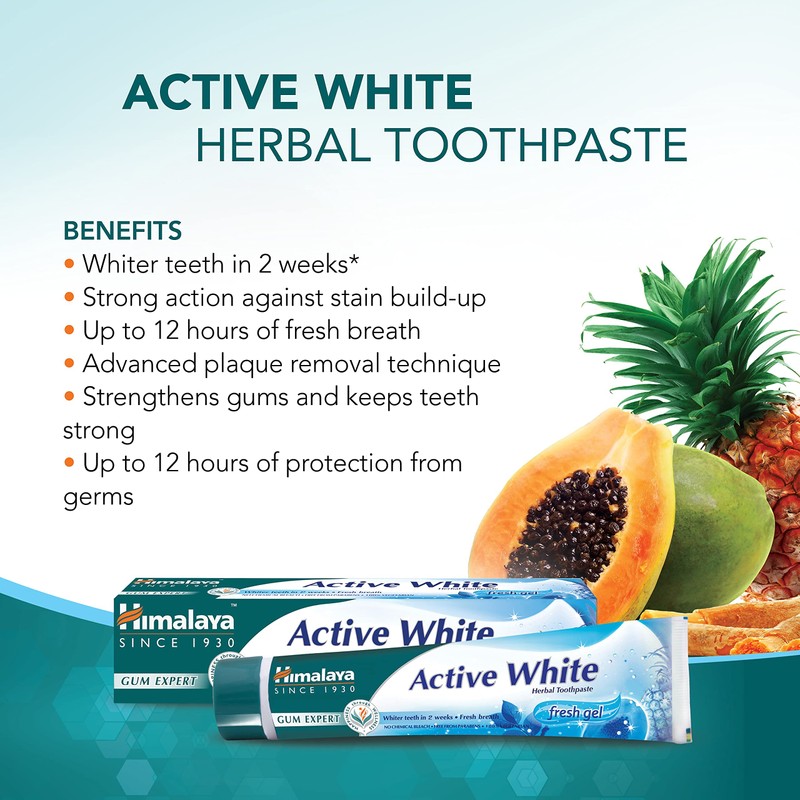 Himalaya Active White Gel, Herbal Vegetarian Toothpaste with Fruit Enzyme