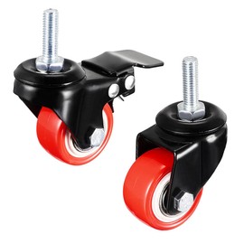 sourcing map 1.5 Inch Swivel Caster Wheels PU 360 Degree Threaded Stem Caster Wheel M10 x 25mm, 330lb Total Load Capacity, Pack of 4 (2 Pcs with Brake, 2 Pcs No Brake)