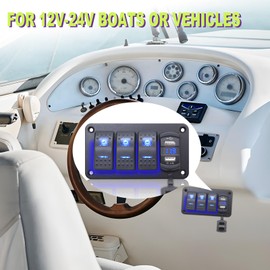 Geloo 3 Gang Switch Panel Waterproof, 12 V/24 V Marine Switch Panel Rocker Switch with 4.8 A Dual USB LED Voltmeter Toggle Switch for Car Boat Truck Motorhome