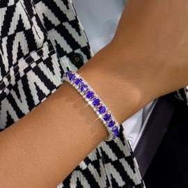 Dark Blue Tennis Bracelet for Women Silver Bracelets Clear Crystal Bracelet Wedding for Bride Adjustable Prom Bracelet for Her (Dark Blue)