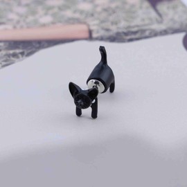 Allereya Vintage Black Cat Ear Jacket Earrings Cat Stud Earrings Funny Gothic Cat Earrings Black Exaggerated Animal Earrings Jewellery for Women and Girls, Zinc, No Gemstone