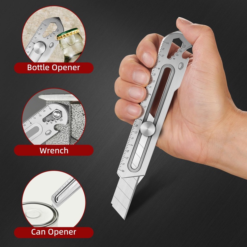BECOWIN 7-In-1 Mutipurpose Utility Knife, Stainless Steel Retractable Box Cutter,