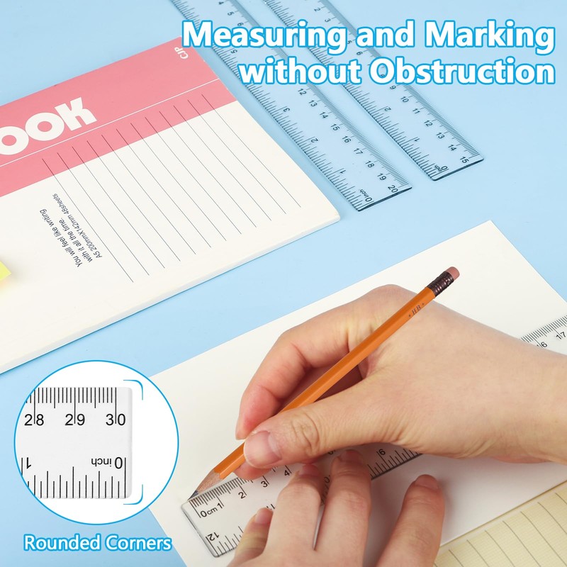 MOXYOY Plastic Ruler Set, 4Pcs 30cm/12in Clear Ruler Kit Transparent