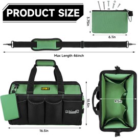 Tool Bag,16-Inch Heavy Duty Tool Bags for Men,27 Pockets Tool Box Organizer Storage,Wide Mouth Toolbag Tools Tote Carrying Case for Dad,Mechanic,Electrician,Black+Green,Bag Only