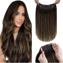 LaaVoo Human Hair Extensions, Remy Human Hair with Invisible Wire, 1 Piece of Hairpiece, Healthy Hair Extensions, Professional Hair Extensions, #2/8/2, 30 cm, 80 g/Pack