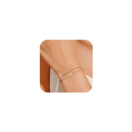 JUTOLOKA 18K Gold Plated Cross Link Bracelets for Women | Cute Small Gold Cross Bracelets | Delicate Silver Charm Bracelet | Easter Baptism Religious Gift for Her (2pcs SL)
