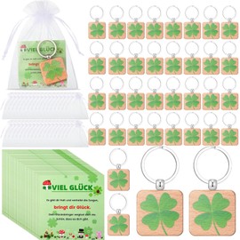 Namalu 36 Good Luck Gift Sets Including 36 Wooden Clover Key Chains 36 Good Luck Cards 36 Organza Bags for Wife Friends Colleague Employees Lucky Charm for Exam Recovery, As shown in the picture