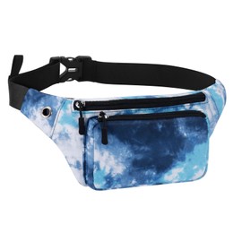 HAWEE Sports Bum Bag Unisex Lightweight Belt Bag Waist Bag Multicoloured with Adjustable Belt and Headphone Jack for Women Men Outdoor Travel Hiking Jogging Cycling Running, Blue + White