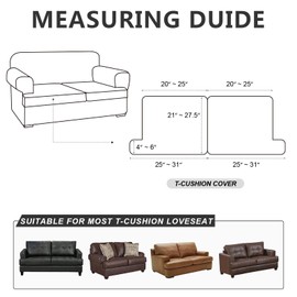 molasofa Leather Look T-Cushion Sofa Seat Slipcovers Set, Couch Furniture Protector for Sectional, Armchair, Loveseat - Pets - Stretch Spandex Fabric (2 Cushion Loveseat, Brown)