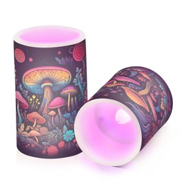 BOESI Doodle Colourful Fantasy Mushroom Flameless Candles Color Changing LED Candles with Remote Control Battery Candles for Outdoor and Indoor Home and Room Decoration, 3'' x 4''/5'' Set of 2 Pieces