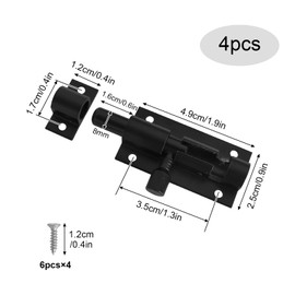 Door Lock Bolts Security Slide Latch Lock, 4 PCS Door Barrel Bolt, Slide Bolt with Screw, Gate Bolt Small Door Lock for Cabinets Bathroom Shed Garden Bedroom (Black)