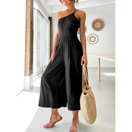 ANRABESS Women's Summer Straps One Shoulder Dressy High Waist Casual Wide Leg Jumpsuit Romper with Pockets 502hei-L