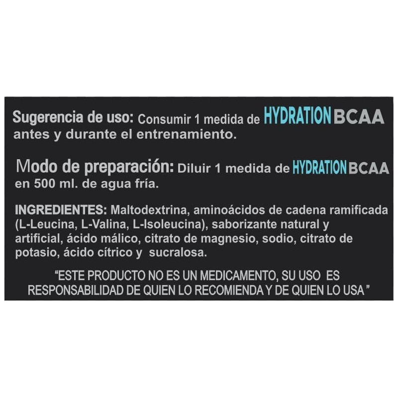 Hidratante Aminoacidos BCAA 50 Servicios, Electrolitos, Sin Azúcares Añadidos, Sabor