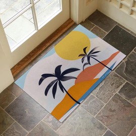 VANZEV Abstract Sunset Palm Tree Indoor Door Mat for Entryway, 17x29.5 Inch, Modern Tropical Floor Doormat for Home Decor, Non-Slip Rug Mat for Living Room, Kitchen, Bedroom, Gifts for Beach Lovers