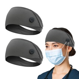ABAMERICA Headbands with Button for Mask, Wide Nurses Headbands Non Slip Elastic Ear Protection for Women Men Doctors Sweatband Headband