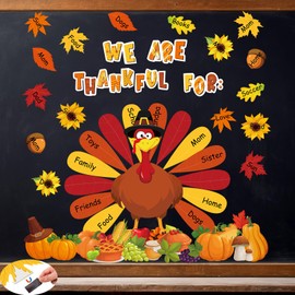 Blosssound 48 Pcs We are Thankful Classroom Bulletin Board Cutouts Magnetic Fall Thanksgiving Turkey Classroom Decorations Set Autumn Pumpkin Leaves Magnets Letters for Harvest School Wall Supplies