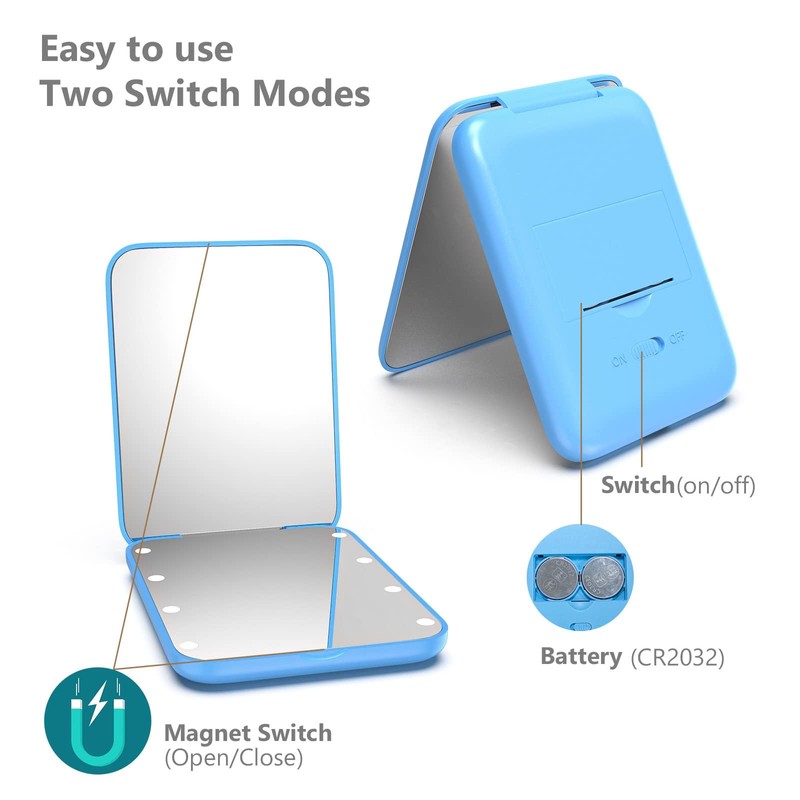 Kintion Pocket Mirror, 1X/3X Magnification LED Compact Travel Makeup Mirror