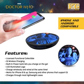 Doctor Who Weeping Angel Illuminating Wireless Charger with Built-in Backup Battery Pack for Wired USB and Wireless Charging. Portable Phone Charger with Light-Up Angel – Doctor Who Gifts for Fans