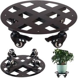 1 Pack Metal Plant Caddy with Wheels 13.6” Heavy-Duty Wrought Iron Rolling Plant Stands with Casters Indoor and Outdoor Plant Pot Roller Base Plant Saucer Movers Black, Strong Load Capacity