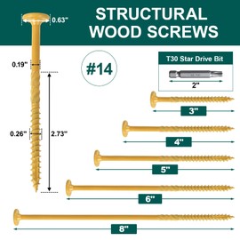 #14 x 3 Inch Wood Structural Lag Screws 54Pcs Star Drive Decking Wood Screws, Rust Resistant Timber Screws for Timber/Log/Landscaping (Yellow)