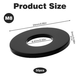 Pack of 50 Flat Washers M8, Metal Body Washers Spacers Assortment, Washers Stainless Steel Washers Set for Screws & Threaded Rod & Nuts, Washers Black