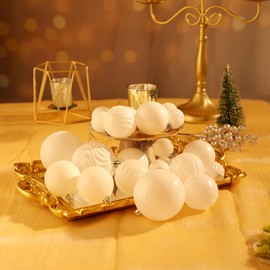 Christmas Ball Ornaments Set（40 pcs）- Hanging Christmas Tree Ball Decorations in 6 Styles and 3 Sizes Shatterproof No Color Fading for Xmas Holiday (White)