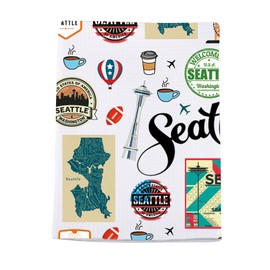 VAMSII Seattle Washington City Gift Seattle Skyline Souvenir Seattle Trip Landmarks Kitchen Towel Seattle Travel Gift (SeattleTowel)