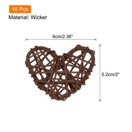MECCANIXITY 16Pcs Heart Shaped Rattan Ball Vase Filler Natural Rattan for Valentine's Day Decoration Wedding Home Decoration Coffee 2.36 in
