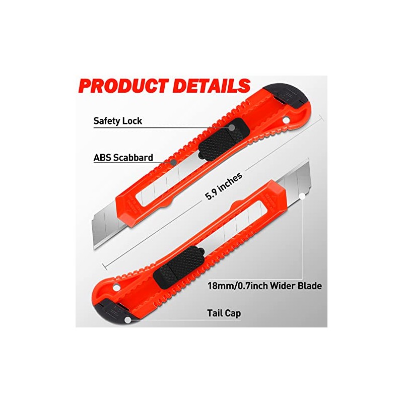 DIYSELF 30 Pack Box Cutter Retractable, 18mm Box Knife, Utility