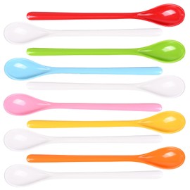 OWLMATE Pack of 10 Plastic Egg Spoons, Large, Egg Spoons, Plastic, High Quality with Colourful, Handle Length Large, Latte 19 cm, Colourful, Ice Cream Spoon, Plastic Spoon