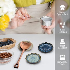 LINXUXIE Ceramic Stable Spoon Rest 3PCS Multifunctional Glaze Ceramic Dinner Plates Set Heat Resistant Porcelain Spoon Utensil Holder in Kitchen Counter Kitchen Dining Table Decor (Sunflower 3PCS)