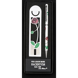 Pen and Bookmark Set in a Mackintosh Red Rose and Leaf Design