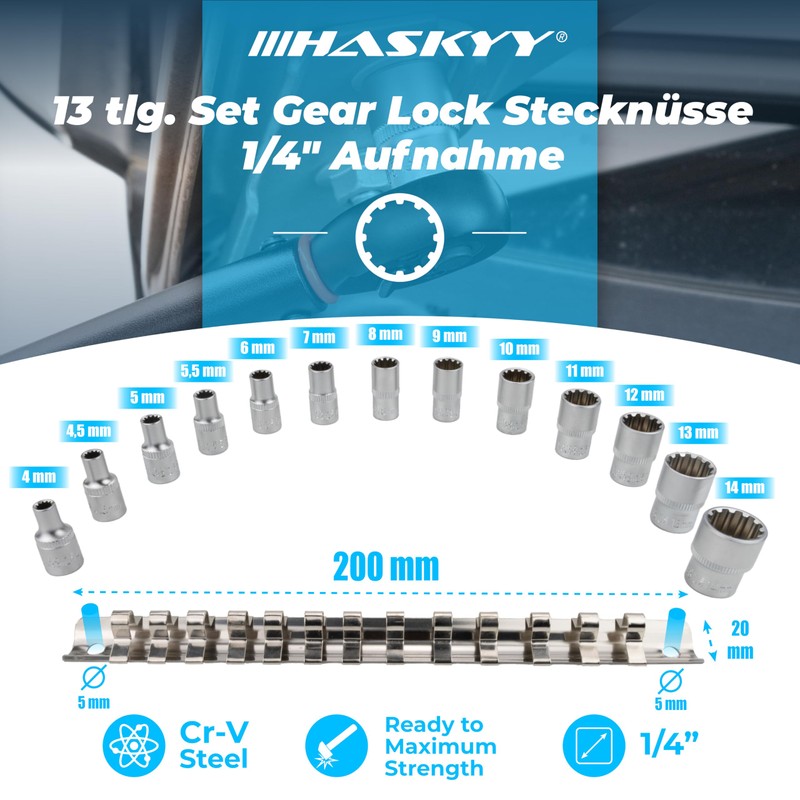13-Piece 1/4 Inch Socket Set I 4-14 mm Nut Socket