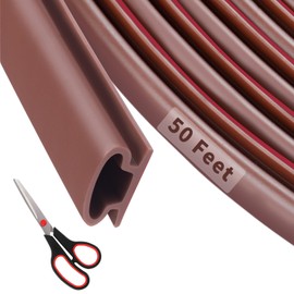 Fingwerk 50 Feet D-Shape Rubber Weather Stripping Door Seal Strip, Self-Adhesive Backing Door Weatherstripping for Door Frame Insulation Large Gap, Easy Cut to Size with Tailor Scissors(Brown)