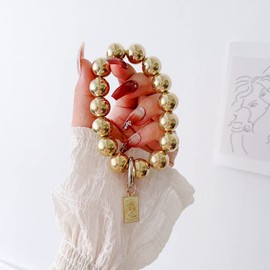 Aulzaju Phone Wrist Strap Cellphone Lanyard Acrylic Bead Bracelet Phone Chain with Phone Tether Tabs,Luxury Handmade Stylish Strap Holder Keychain for Women Girls Anti-Lost Phone Charm Gold