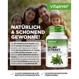 Sage - 240 Capsules High Dose - 6000 mg Sage per Capsule (Salvia Officinalis 10:1 Extract) - 2% Essential Oils - 7 Month Supply - No Unwanted Additives - Vegan