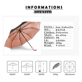 Kobold Travel Compact Rain Parasol Ballet Umbrella with Teflon Coating and 360 Degree Rotating (Pink)