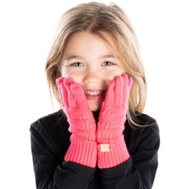 Funky Junque Candy Pink Kids Touchscreen Gloves – Girls Warm Soft Stretchy Knit Gloves with Touchscreen Fingertips, One Size Fits Ages 4-7
